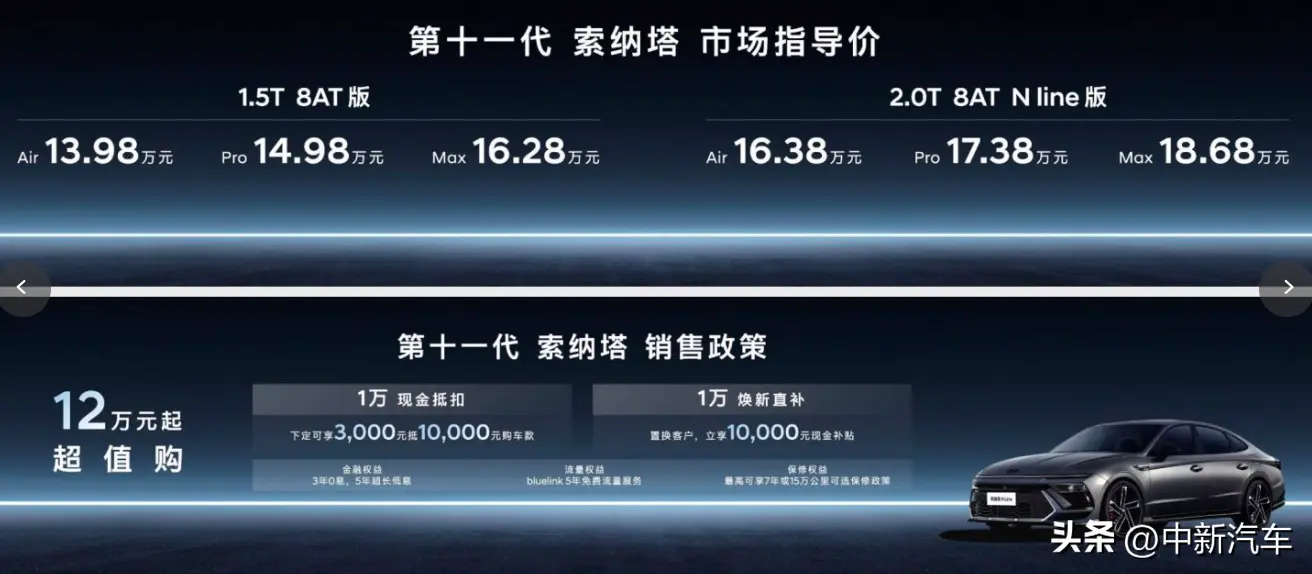 指导价13.98万元起，北京现代第十一代索纳塔正式上市