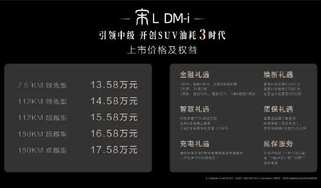 售13.58-17.58万元，比亚迪宋L DM-i正式上市